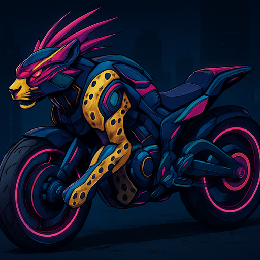 cyberpunk American anime koraidon Miraidon-esque motorcycle animal futuristic cheetah-meets-motorcycle