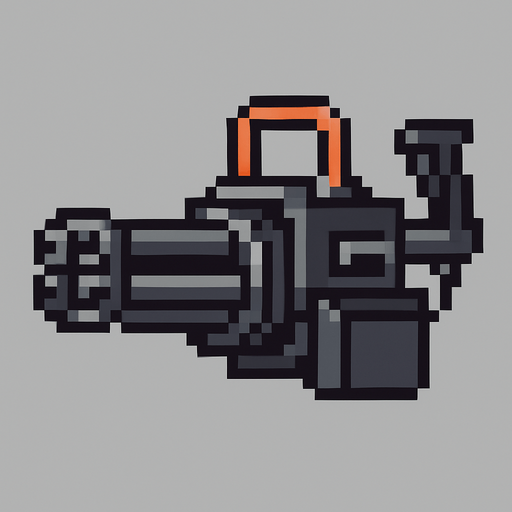 Let there be a mini machine gun and let this gun be pixel shaped.
In-Game asset.  2d.  High contrast.  No shadows