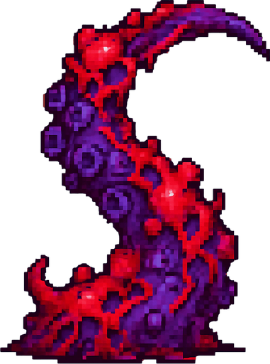 2d pixel art high quality enfected mutant purple and red tentacle.
In-Game asset.  2d.  High contrast.  No shadows