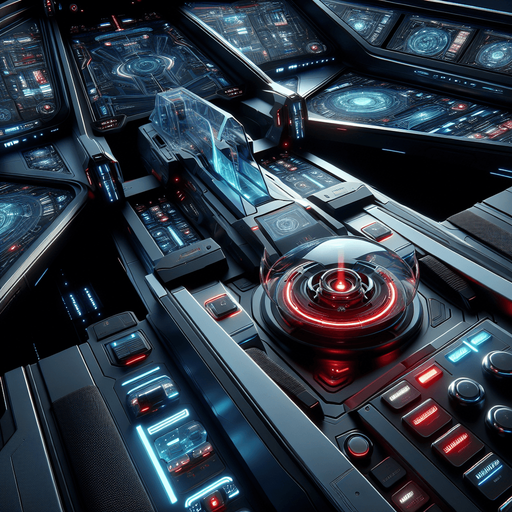 a futuristic space fighter cockpit with lazer fire button.