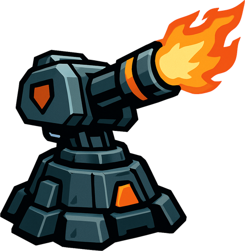 Torreta futurista grande de fuego.
In-Game asset.  2d.  High contrast.  No shadows
