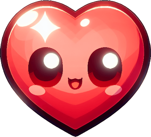 a cute looking heart. bright red..
Single Game Texture. In-Game asset. 2d. Blank background. High contrast. No shadows.