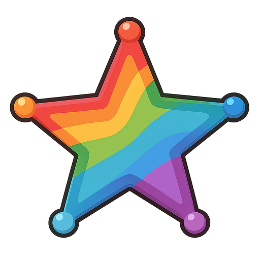 üçlarında topçuk olan gökkuşağı bir yıldız. No background. Transparent background. Blank background. No shadows. 2d. In-Game asset. flat