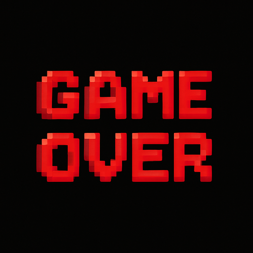 Fondo negro con un texto rojo pixelart bonito que ponga "GAME OVER".
In-Game asset.  2d.  High contrast. cute