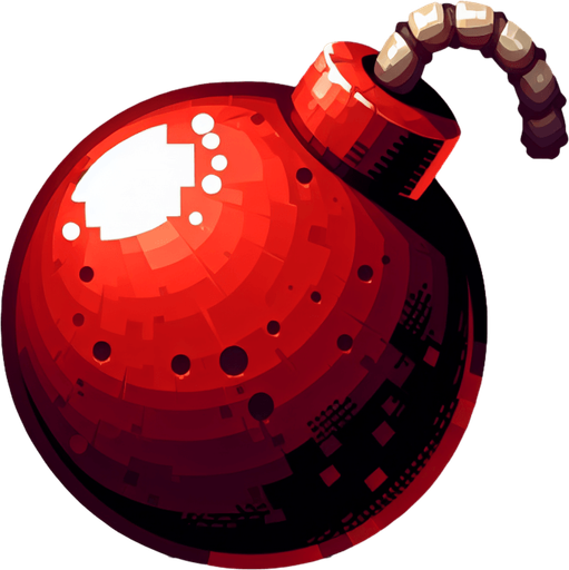 red bomb.
Single Game Texture. In-Game asset. 2d. Blank background. High contrast. No shadows.