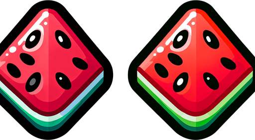 Vibrant watermelon slice cartoon candy. Black outline. Game asset. 2d. Blank background. High contrast. No shadows..