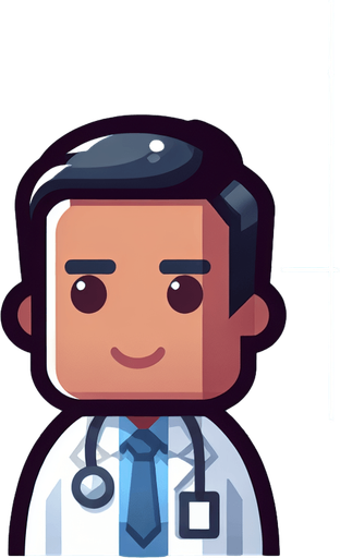 A doctor.
Single Game Texture. In-Game asset. 2d. Blank background. High contrast. No shadows.