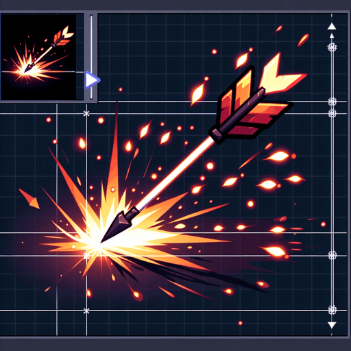 GIF animation of arrows  animation with a spark at the end of the sprite animation.
Sprite Game Texture. In-Game asset. 2d. Blank background. High contrast. No shadows.