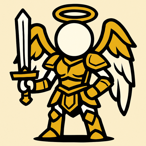 White female stickman that is an angel with golden armor and a heavenly sword.
In-Game asset.  2d.  High contrast.  No shadows