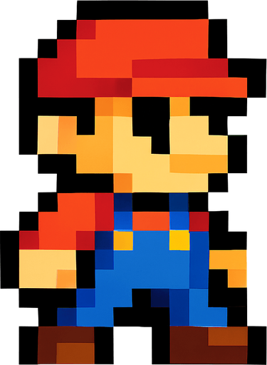 A cool platformer like 16 by 16 pixelated character no background shadows and highlights.
In-Game asset.  2d.  High contrast.  No shadows. 2d pixelated in game asset no horns