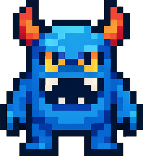 A cool monster like 16 by 16 pixelated character no background shadows and highlights.
In-Game asset.  2d.  High contrast.  No shadows. 2d pixelated in game asset