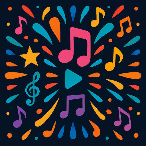 Game design for Kaleidoscope of Music Rhythm without game title, just the design for opening screen background.
In-Game asset.  2d.  High contrast.  No shadows