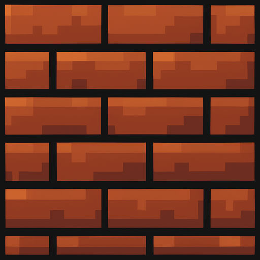 Make a 2D top down pixelated flat image of brick.
In-Game asset.  2d.  High contrast.  No shadows
