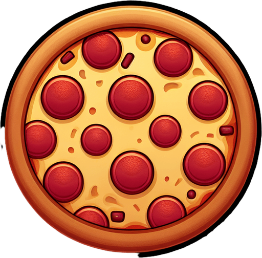 Cartoon Pizza, 2d, blank background.
Single Game Texture.  In-Game asset.  2d.  Blank background.  High contrast.  No shadows