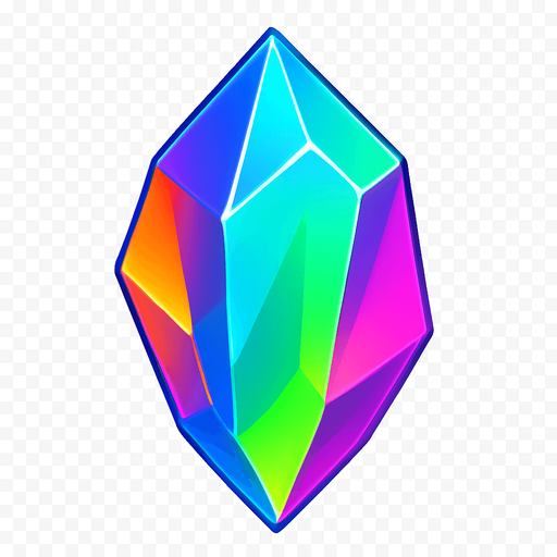 Kristal gorunumlu rainbow bonus gem'i olmasi icin turuncu, mavi, turkuaz, yesil , pembe iceren ozel bir kristal png arka plan olmasin.
In-Game asset.  2d.  High contrast.  No shadows