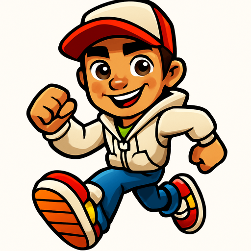 karizmatik ama aynı zamanda sevimli görünen koşucu subway surfers karakteri.
In-Game asset.  2d.  High contrast.  No shadows