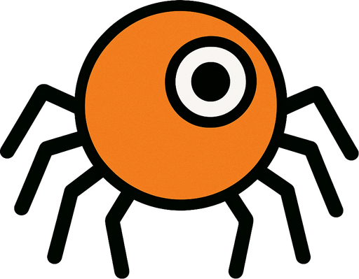 A small orange circle with spider legs 1 cute eye and no mouth.
In-Game asset.  2d.  High contrast.  No shadows. Very very simple