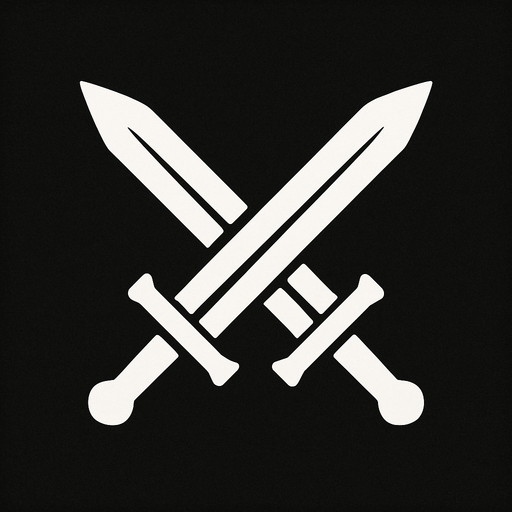 2 çapraz bir birne girmiş kılıç simgesi olacak beyaz olsun.
In-Game asset.  2d.  High contrast.  No shadows