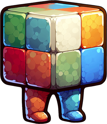 A little cube person. 2 legs. back to viewer. facing 45 degrees to the right. multicoloured skin, cartoon style.
Single Game Texture. In-Game asset. 2d. Blank background. High contrast. No shadows.
