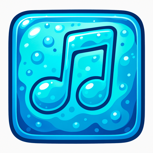 Generame una boton con dentro de forma de una nota musical con efectos de agua..
In-Game asset.  2d.  High contrast.  No shadows