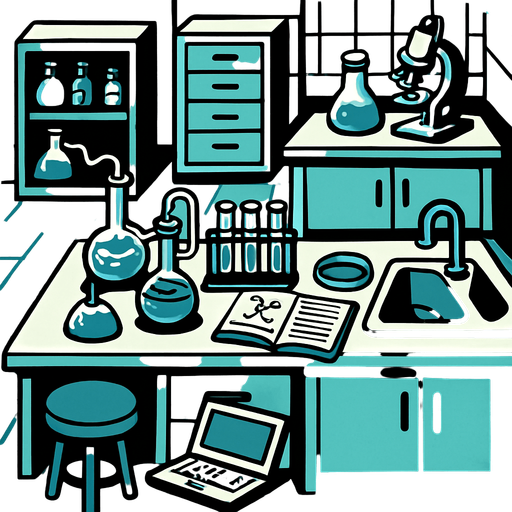 Vista desde arriba de un laboratorio.
In-Game asset.  2d.  High contrast.  No shadows