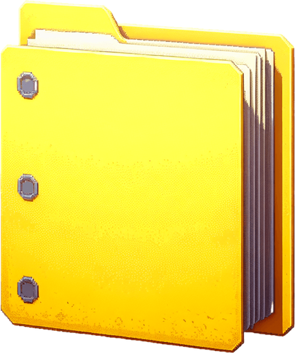 A yellow folder document.
Single Game Texture. In-Game asset. 2d. Blank background. High contrast. No shadows.