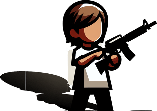 A cute boy with am 47 in hand.
Single Game Texture. In-Game asset. 2d. Blank background. High contrast. No shadows.