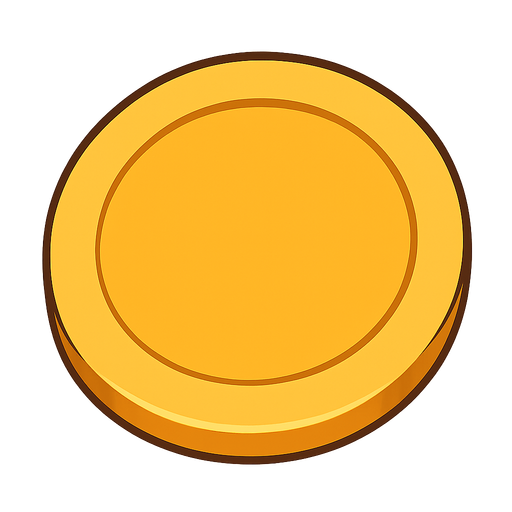 Coin. No background. Transparent background. Blank background. No shadows. 2d. In-Game asset. flat