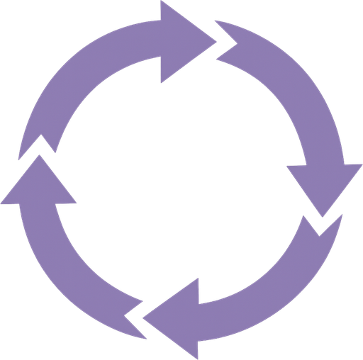 4 segmentos de flecha que forman un circulo en sentido horario, color morado