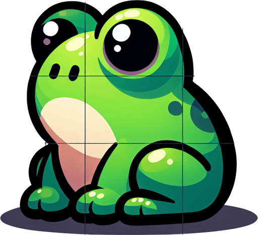 Single cartoon frog sitting.
Game Texture. In-Game asset. 2d. Blank background. High contrast. No shadows.