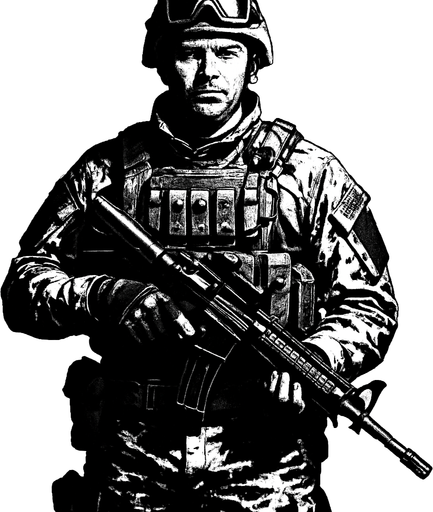 real human soldier.
In-Game asset.  2d.  High contrast.  No shadows