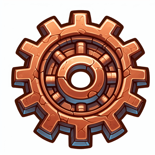 медная шестерня в стиле hand-paint.
Single Game Texture.  In-Game asset.  2d.  Blank background.  High contrast.  No shadows