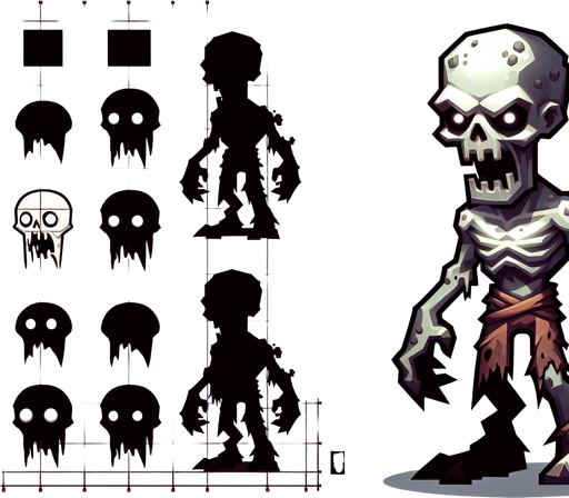 zombie.
Single Game Texture. In-Game asset. 2d. Blank background. High contrast. No shadows.