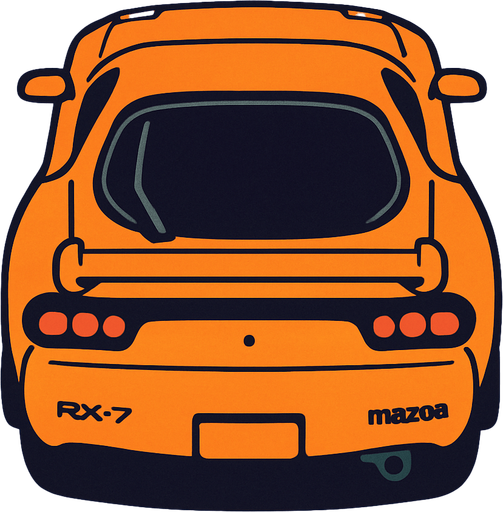 Turuncu mazda rx7 arkasi ama yukaridan
In-Game asset.  2d.  High contrast.  No shadows