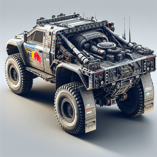 Photorealistic Dakar-Rally-Truck from back, Top view.