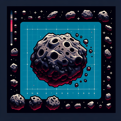 asteroid.
Single Game Texture. In-Game asset. 2d. Blank background. High contrast. No shadows.