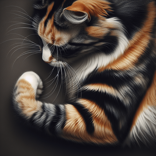 tricolor cat-arm slightly bent, top view.