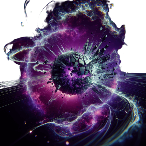 Fractured Sphere Icon:

A glowing orb breaking apart into jagged, floating shards, with chaotic energy swirling around it..
Colors: Neon purple, black, and electric green.