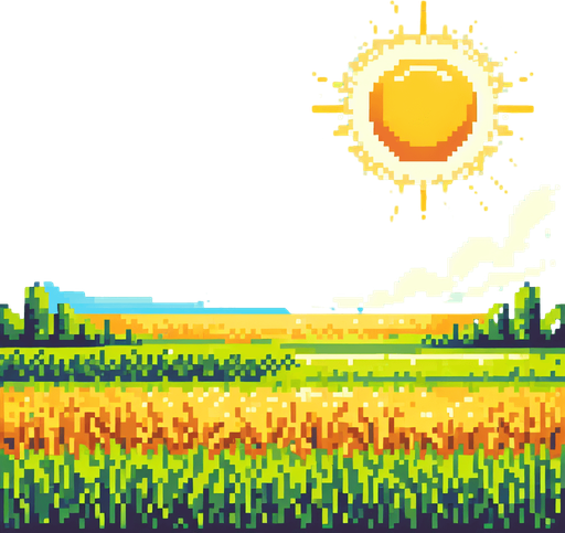pixel sunny field height is bigger than width..
Single Game Texture. In-Game asset. 2d. Blank background. High contrast. No shadows.