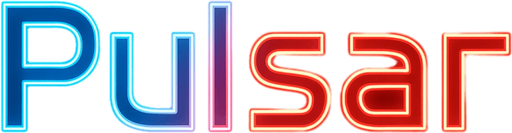 The word 'Pulsar' in a glowing neon SVG in futuristic font. The word is half blue on the left and half red on the right.

In-Game asset.  2d.  High contrast.  No shadows
