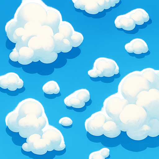 top down cloud and blue sky disney style image.
In-Game asset.  2d.  High contrast.  No shadows