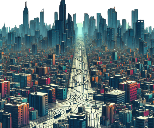 fundo da cidade.
Single Game Texture. In-Game asset. 2d. Blank background. High contrast. No shadows.