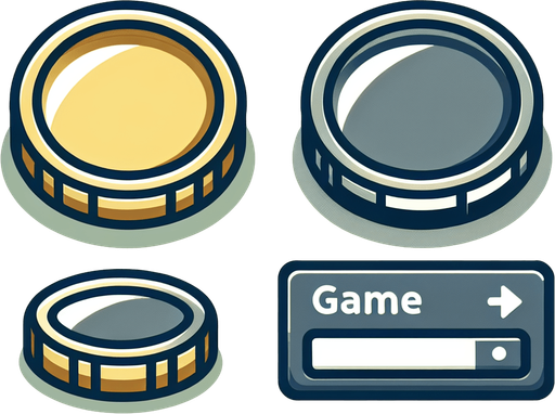 2D coin.
Single Game Texture.  In-Game asset.  2d.  Blank background.  High contrast.  No shadows