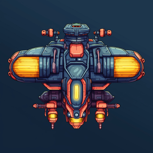 Hero Spaceship, flying up, single cannon in the center
Game Texture. In-Game asset. 2d. Pixelart. blank background. Low detail. High contrast.