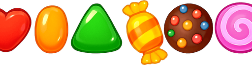 Bir satırda oyundaki tüm şekerler yan yana dizilsin.
In-Game asset.  2d.  High contrast.  No shadows
