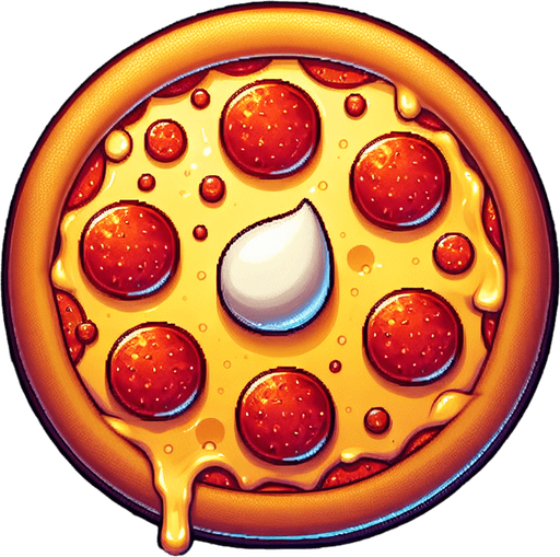 a pepperoni pizza.
In-Game asset. 2d. Blank background. High contrast.