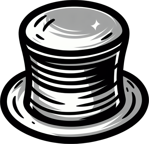 A top hat. Side profile. Cartoon.
Single Game Texture.  In-Game asset.  2d.  Blank background.  High contrast.  No shadows
