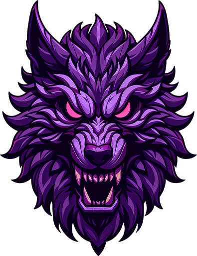 stylized purple  werwolf head.
Single Game Texture. In-Game asset. 2d. Blank background. High contrast. No shadows.