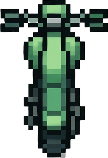 Draw 2d pixel motorciycle top view light green..
In-Game asset.  2d.  High contrast.  No shadows