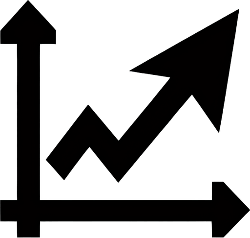 Стрелка графика стемится вверх, черный.
Single Game Texture. In-Game asset. 2d. Blank background. High contrast. No shadows.